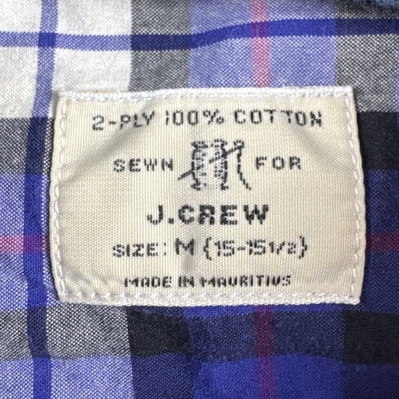J Crew Men's‎ Plaid Button Down Shirt 2 Ply 100% Cotton Size M Blue White Black - Picture 2 of 4